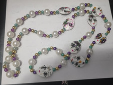 24 inch Mardi Gras Bead Necklace W/ Masks Plastic Bright Colors See PICS