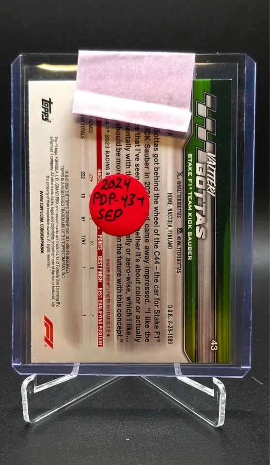 2024 Topps Paddock Pass Formula 1 Car Sepia Valtteri Bottas #43 - Image 3 of 3