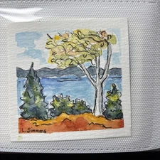 Tiny Watercolor Landscape Painting By L Simmons
