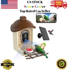 Bird Feeder with Camera, 2K HD Live Video, Smart Cam Solar Powered Brown 
