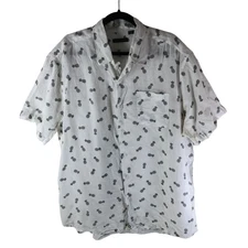 Saks Fifth Avenue Mens Button Down Shirt Pineapple Print Linen White XL