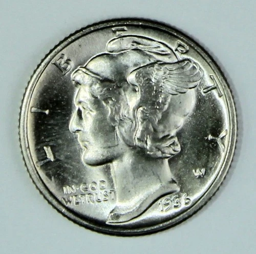 1936 Mercury Dime Lustrous Uncirculated UNC BU Silver 10c Winged Liberty Coin