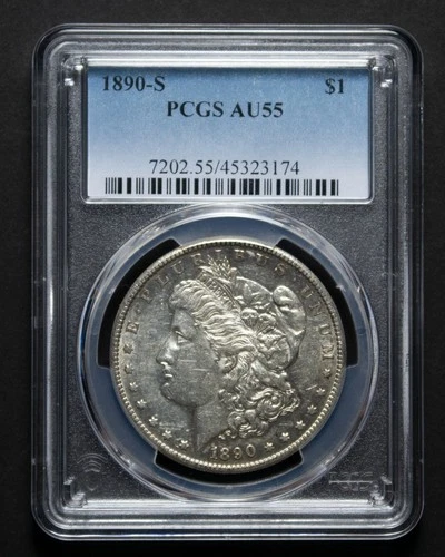 1890-S Morgan Silver Dollar PCGS AU55 Bright Luster PQ New Holder