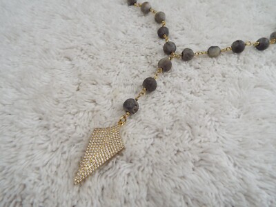 Stone Bead Chain Rhinestone Arrow Pendant Necklace (J8)