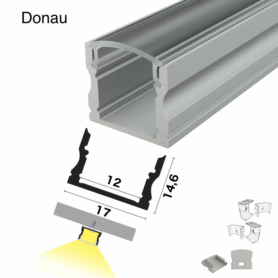 LED Profil Aluprofil Alu Schiene Leiste Profile für LED-Streifen Eloxiert 1m 2m - Bild 2 von 4