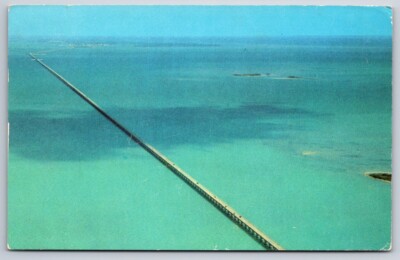 Florida Keys Postcard Seven-Mile Bridge Aerial View c1960 Chrome Posted