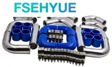 2" 51mm Universal Aluminum Intercooler Turbo Piping Pipe Kit+ Blue Hose+T-Clamp