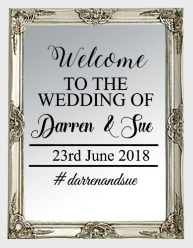 Personalise Wedding Frame Custom Venue Welcome Decor Mirror Sticker Vinyl Decal - Picture 1 of 2