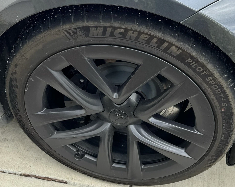 4 OEM 2021 21” TESLA MODEL S PLAID ORIGINAL ARACHNID WHEELS TIRES MICHELIN TPMS - Image 4 of 4