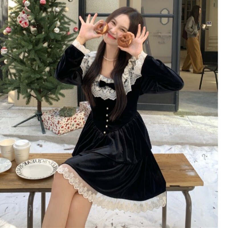 Ladies Velvet Short Dress Lolita Girl Lace Trim Sweet Dress Evening Mini Dress | eBay Ladies Velvet Short Dress Lolita Girl Lace Trim Sweet Dress Evening Mini Dress | eBay