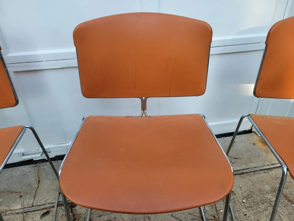 Vtg 4pc Set Steelcase Max-Stacker Chair MCM Atomic Yellow Model #472 Made 1978 - Image 3 of 4