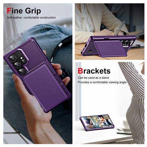 Shockproof Credit Card Slot Leather Back Case Cover For Samsung Galaxy Phone - Picture 50 of 52