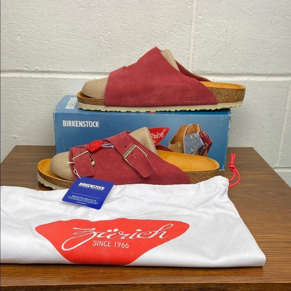Birkenstock‎ Men\'s Zurich Red Suede Leather Sandals EU45/M12 Narrow NIB Birkenstock Zurich in Tomato Red Suede Birkenstock main image 2