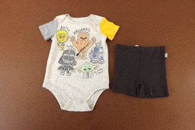 Star Wars Baby Size 18 Months Graphic 2 Piece Bodysuit & Shorts Outfit Set New