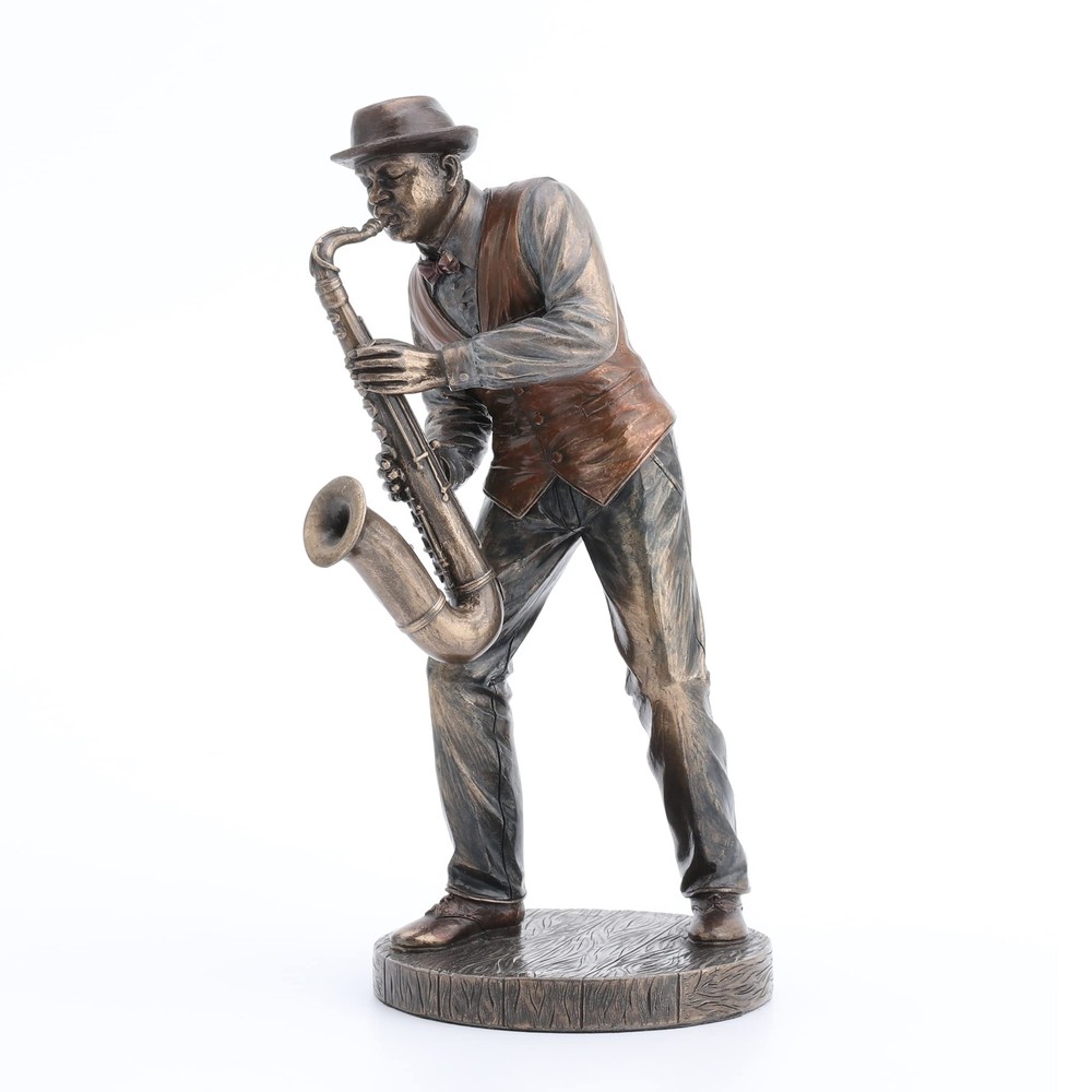 Saxophone Player Statue Jazz Band Saxophonist Sax Sculpture Bronze Finish 7.25