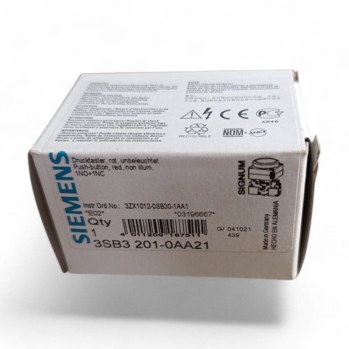 LOTTO 10 pezzi Siemens 3SB3 201-0AA21 Pulsante ROSSO, 22 mm, NUOVO (SET 10 pezzi) - Foto 2 di 4