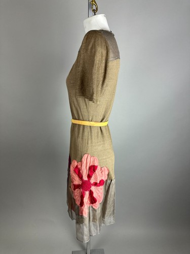 CoVelo Dress Size Medium Linen Rayon Poppy Floral Beige Art To Wear Lagenlook - Picture 5 of 8