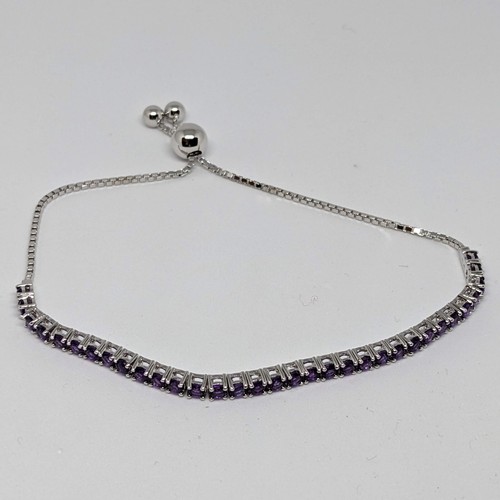 QVC Amethyst Gemstone Sterling Silver Adjustable Tennis Bracelet, 2.65 cttw, New - Picture 5 of 11