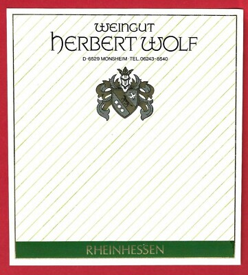 D120 Etikett Label Weinetikett RHEINHESSEN WEINGUT Herbert WOLF,6529 MONSHEIM
