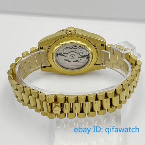 Reloj oro 39mm fecha ventana cristal zafiro ajuste movimiento NH35 - Imagen 4 de 7
