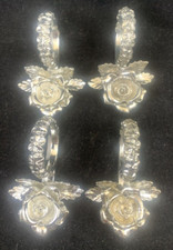 Vintage Princess House Rose Napkin Ring Set of 4 Holders Place Cards Leaf