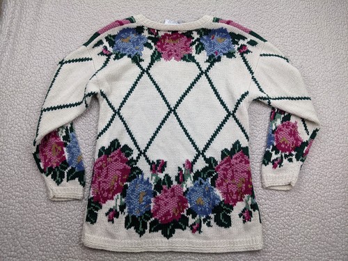 Peck Peck Handknit Prangles Womens S White Flower Cable Knit Sweater Pullover 3D - Picture 5 of 9