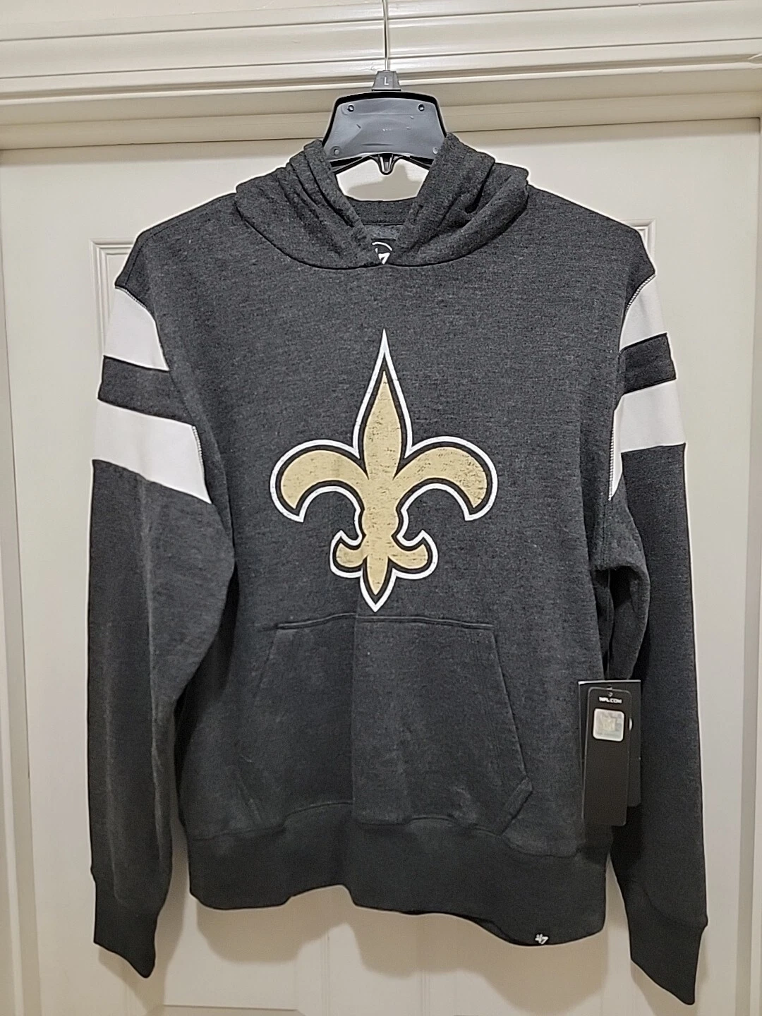 VETEMENTS Felpa con cappuccio New Orleans Saints GRANDE nuova con etichette di 47brand Team Apparel $85 BELLA con tasche