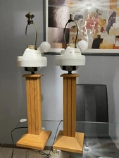 Two Microsun Mission Amish Hardwood Luxury Table Lamps Made In USA Not Working