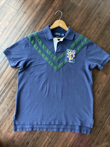 Polo Ralph Lauren Men's #8 1967 Custom Fit Rugby Polo Shirt Blue • Large - Picture 3 of 12