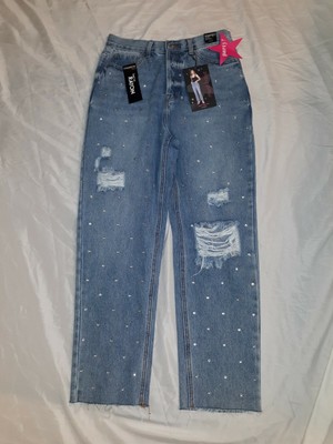 Button Fly Distressed Jeans-Size 