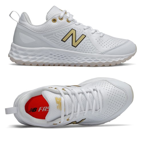 New Balance Women's Fresh Foam Velo 2 Turf Softball Shoes, Size 5.5, White/Gold