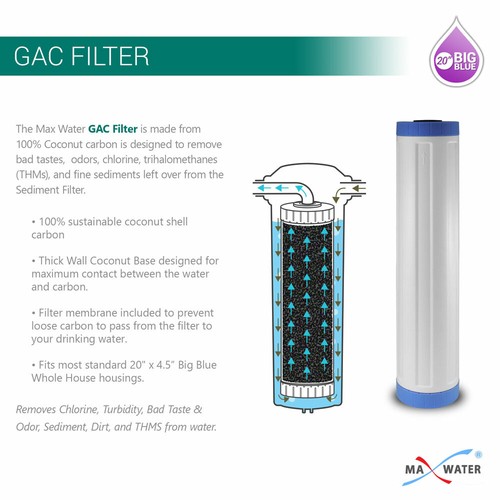 Filtro de agua para toda la casa Max Water 3 Stage 20"" azul grande 1"" puerto + medidor de presión - Imagen 4 de 7