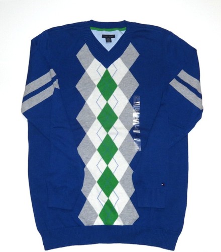 Tommy Hilfiger Boys Argyle V-Neck Lightweight PulloverSweater NWT L (16-18) Blue - Picture 4 of 4