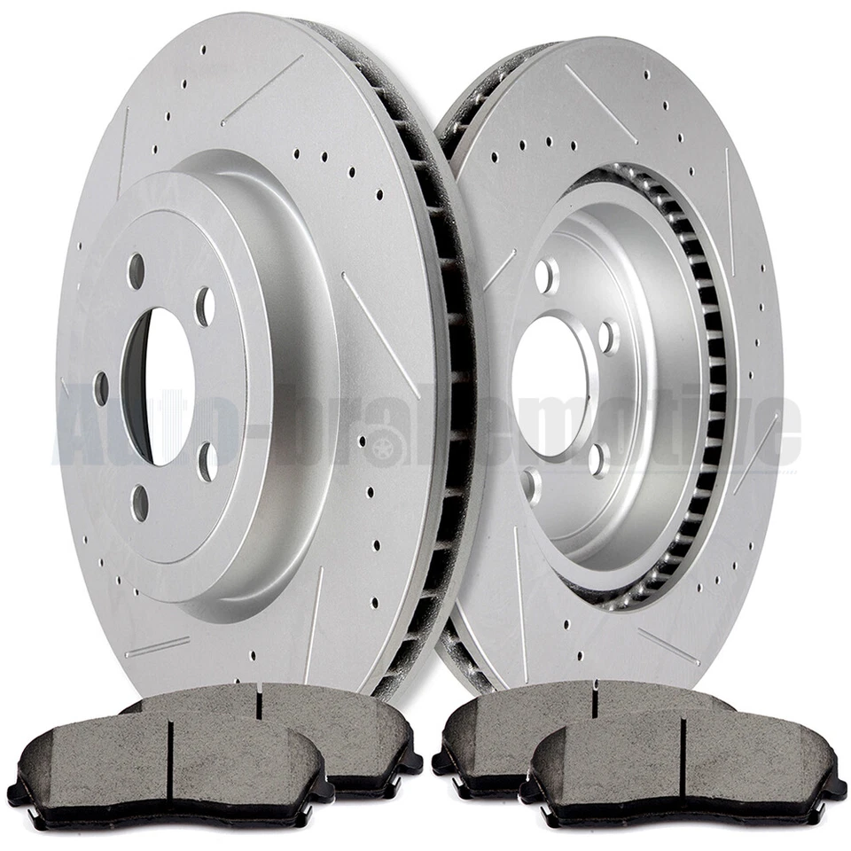 Se adapta a 12 13 14 15 Chrysler 300 rotores de freno delanteros ranurados perforados pastillas de cerámica Foto 4 de 4