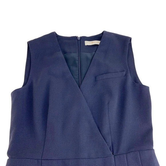 Abito completo plissettato blu navy taglia 0 Tory Burch scollo a V senza maniche professionale