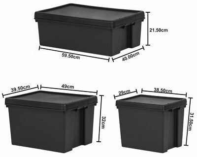 Schwerlast Kunststoff Aufbewahrungsbox mit Deckel Stapelbar Vorratsbehälter Behälter Schwarz
