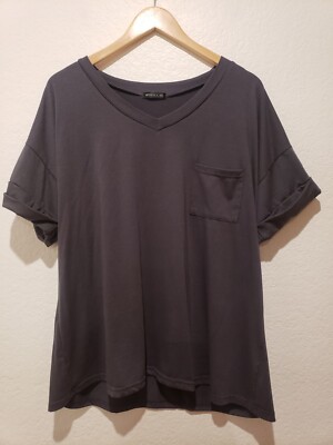 Mihull Womens Basic Casual Gray V Neck T Shirt 2XL