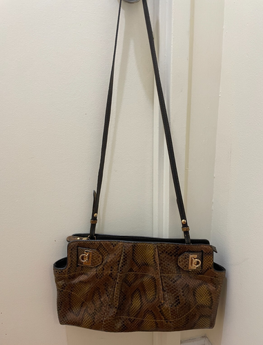 Salvatore Ferragamo Python Metallic Bronze Clutch/Crossbody
