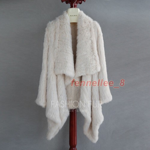 Women Real Knitted Rabbit Fur Coat Big Lapel Warm Fur Outwear Jacket Top Quality - Picture 21 of 32