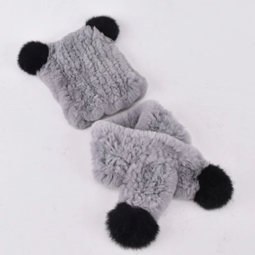 Winter New Children's Fur Hats Scarf Real Rex Rabbit Fur Cap Winter Headwear - Picture 13 of 25