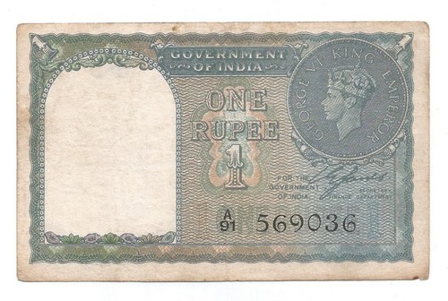 British India, Re 1 XF Note, Inset Plain, Prefix A, Serial No in Black, CE Jones