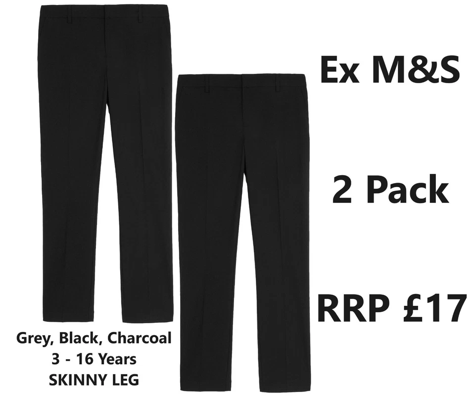 EX UK STORE® Jungen 2er-Pack Schulhose dünnes Bein Ex M&S 2-18 Jahre dünne Schuluniform