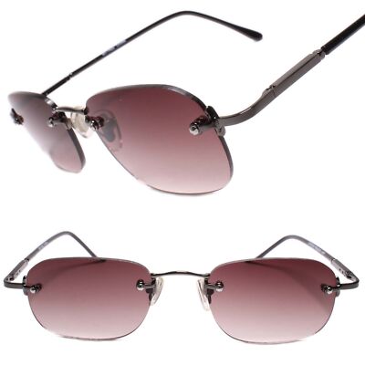 Gunmetal Rimless Rectangle Tinted Lens Reading Sunglasses