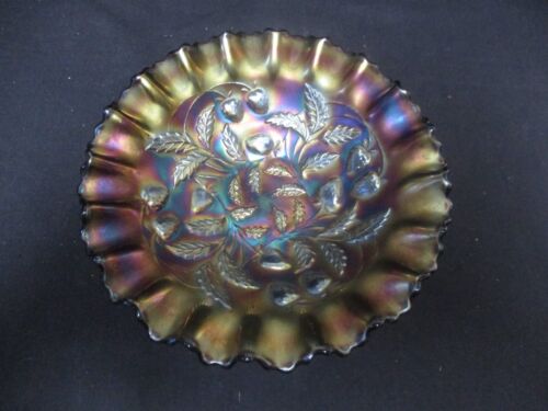 Northwood Carnival Glass Strawberry Ruffled 9" Bowl Amethyst Very Collectable - Picture 2 of 4