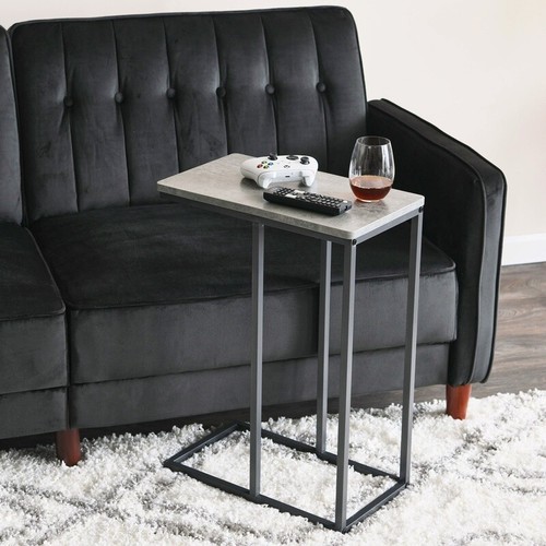 C-Shaped Side Table Accessibility End Table Rustic Slate Concrete Black Metal US - Picture 6 of 9