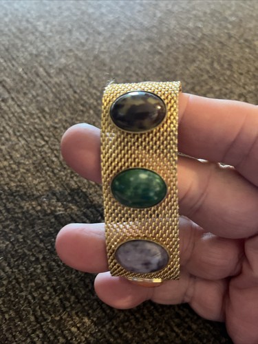 Vintage Sarah Coventry Bracelet Cabochon 6 Gold-tone Mesh Multi-Color Stone 7” - Picture 5 of 7