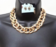 Metal Braided Gold tone Fashion Choker Collar Necklace Earrings Set Chain Link