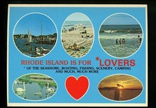 Modern Greetings postcard I Love Rhode Island RI Boats Beach Swans Sunset Waves