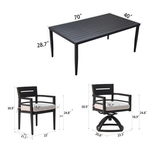 7-Piece Outdoor Patio Aluminum Furniture, Modern Dining Set, 2 Fabric Cushionede - Picture 11 of 11