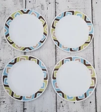 CORELLE Retro SQUARED Blue Green Brown Set of 4 DINNER PLATES - 12 AVAILABLE